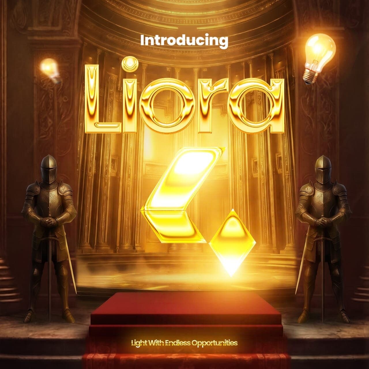 Introducing Liora — the golden Liora logo on a red-carpet stage, light with endless opportunities